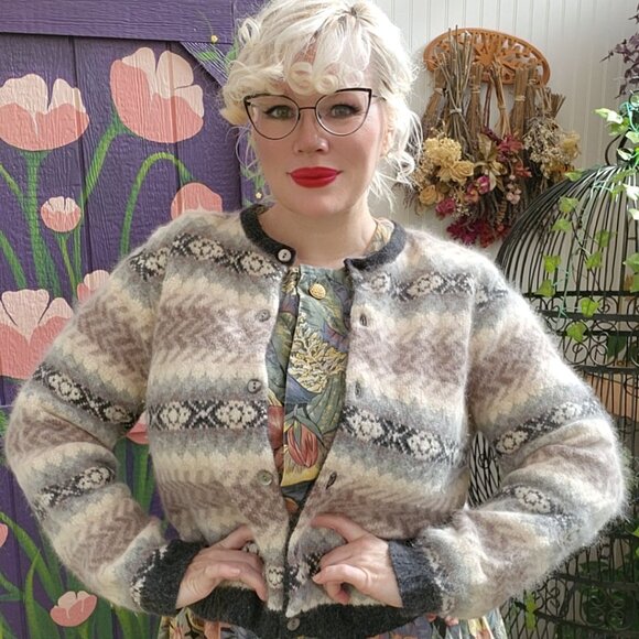 Vintage Valerie Stevens Furblend Angora & Lambswool Button Up Cardigan Sweater - Picture 1 of 15